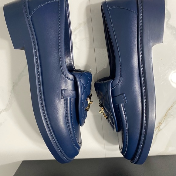 Chanel Lambskin Navy  Quilted Turnlock CC Loafers - Picture 8 of 10